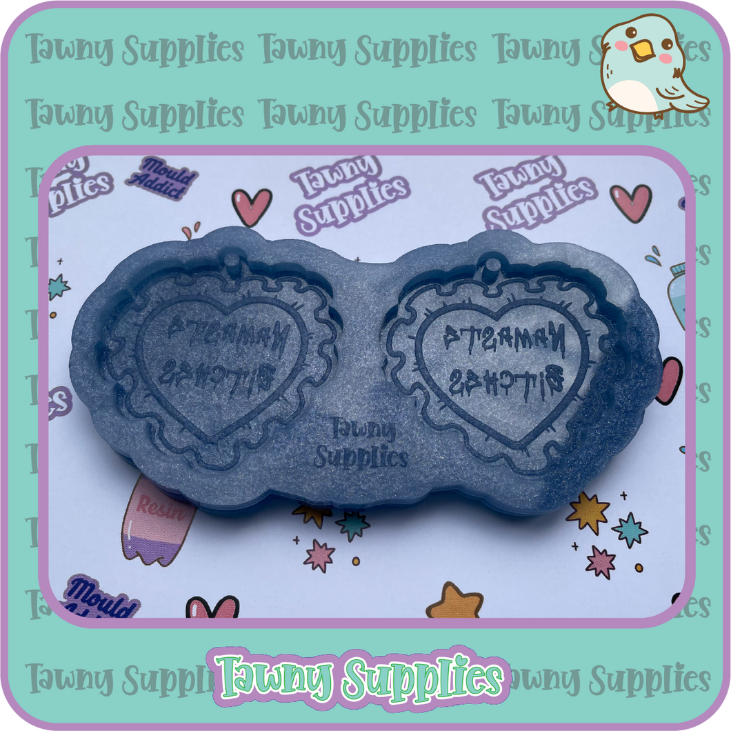 Namaste Bitches Heart Earring Mould, 3mm Thick