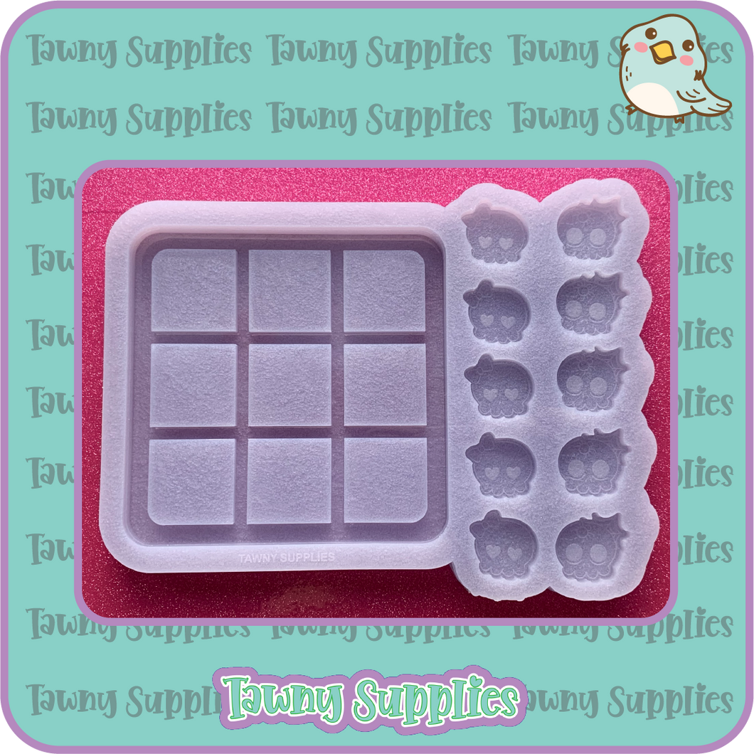 Skull Tic Tac Toe Tray Mould, Noughts and Crosses 10mm Thick