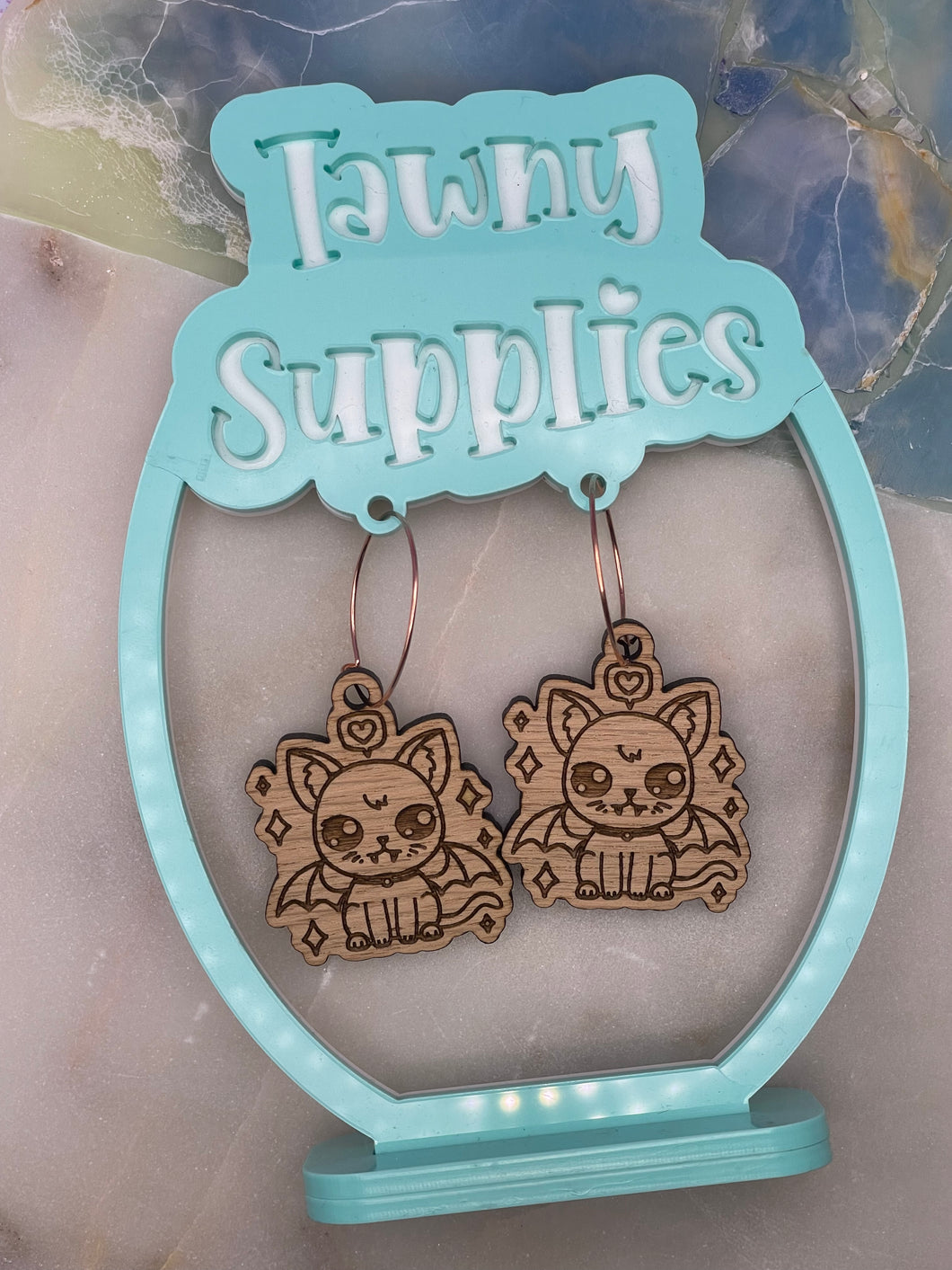 Vampire Cat  Wooden Earrings